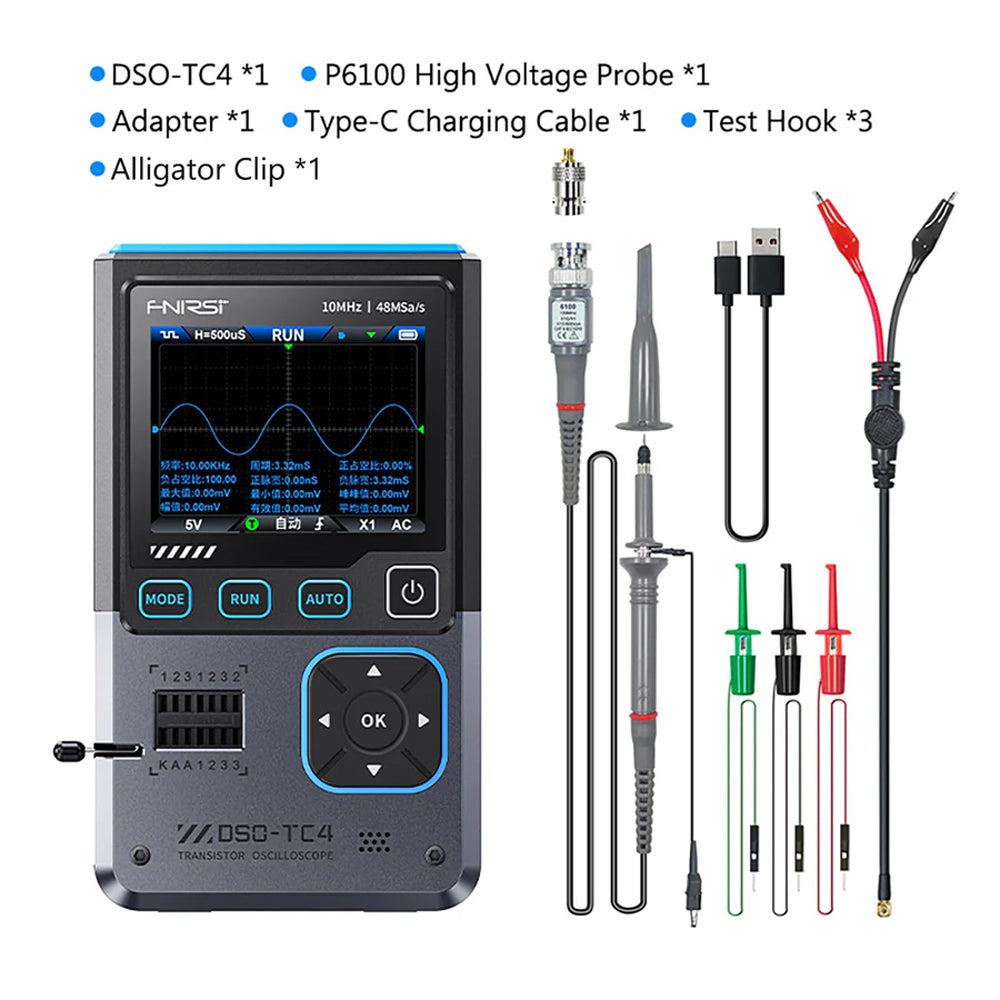 FNIRSI® DSO-TC4 3-IN-1 10MHz 48MSa/s Digital Oscilloscope Transistor Tester Signal Generator