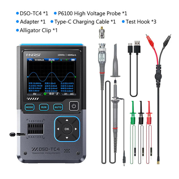 FNIRSI® DSO-TC4 3-IN-1 10MHz 48MSa/s Digital Oscilloscope Transistor Tester Signal Generator