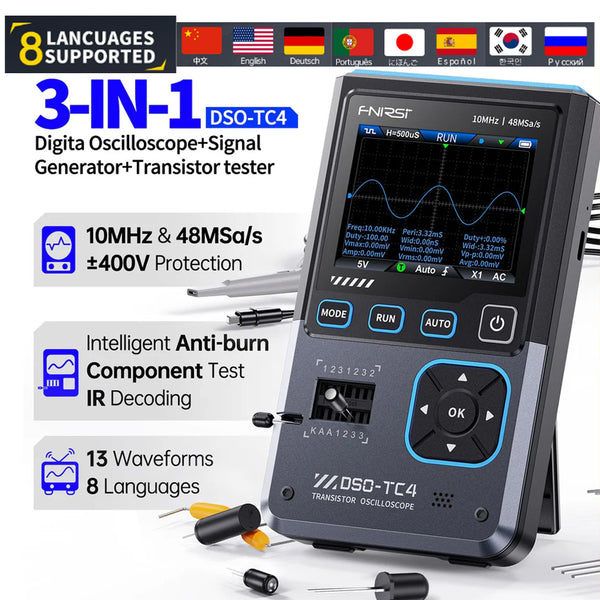 FNIRSI® DSO-TC4 3-IN-1 10MHz 48MSa/s Digital Oscilloscope Transistor Tester Signal Generator
