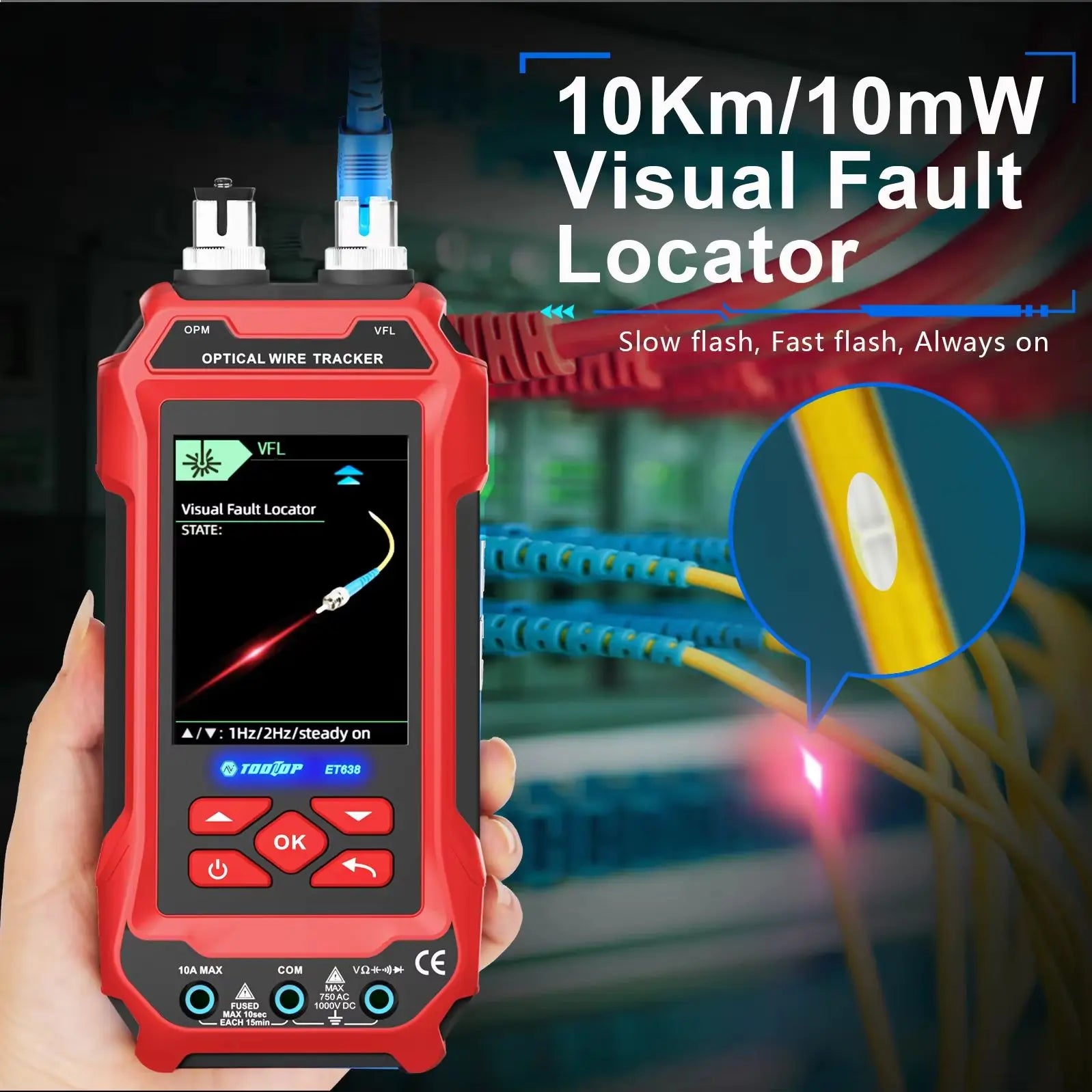 TOOLTOP Ethernet-Kabeltester Multimeter Optischer Leistungsmesser Roter Laser Rauschfreie Kabelverfolgung POE-Spannung QC-Crimptest