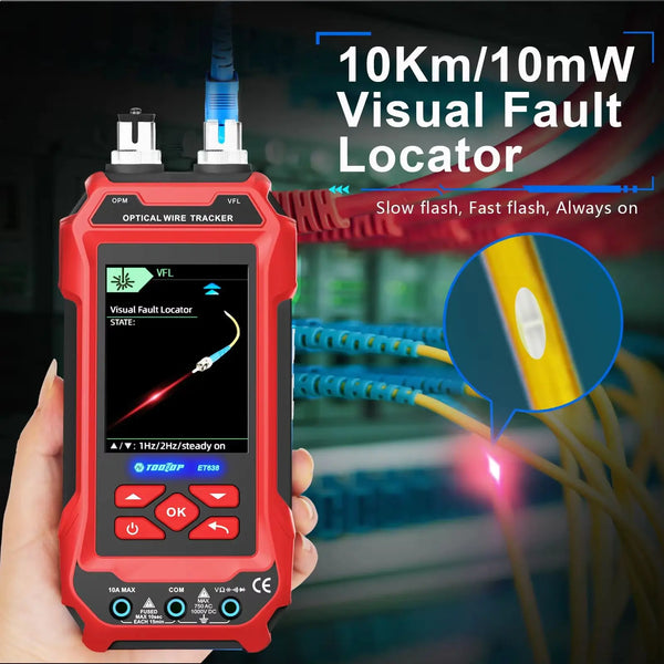 TOOLTOP Ethernet-Kabeltester Multimeter Optischer Leistungsmesser Roter Laser Rauschfreie Kabelverfolgung POE-Spannung QC-Crimptest
