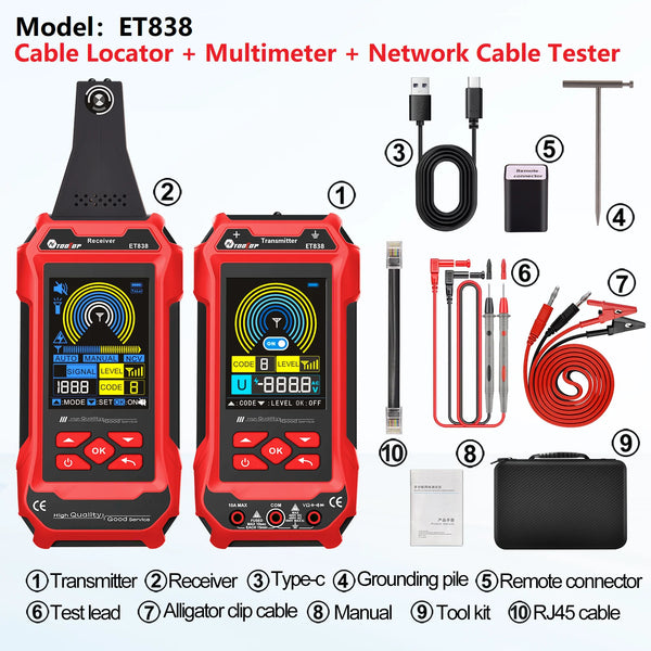 TOOLTOP 400-V-Kabelsuchgerät, unterirdisches Wandkabel, Wasserrohr-Tracker, Stromkreisunterbrechung, Kurzschlusstest, Multimeter, Netzwerktester, 3-in-1