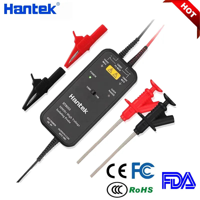 Hantek 100MHZ oszcilloszkóp HT8050/HT8100 nagyfeszültségű differenciálszonda leválasztó szonda LED jelző kiegészítő eszközök