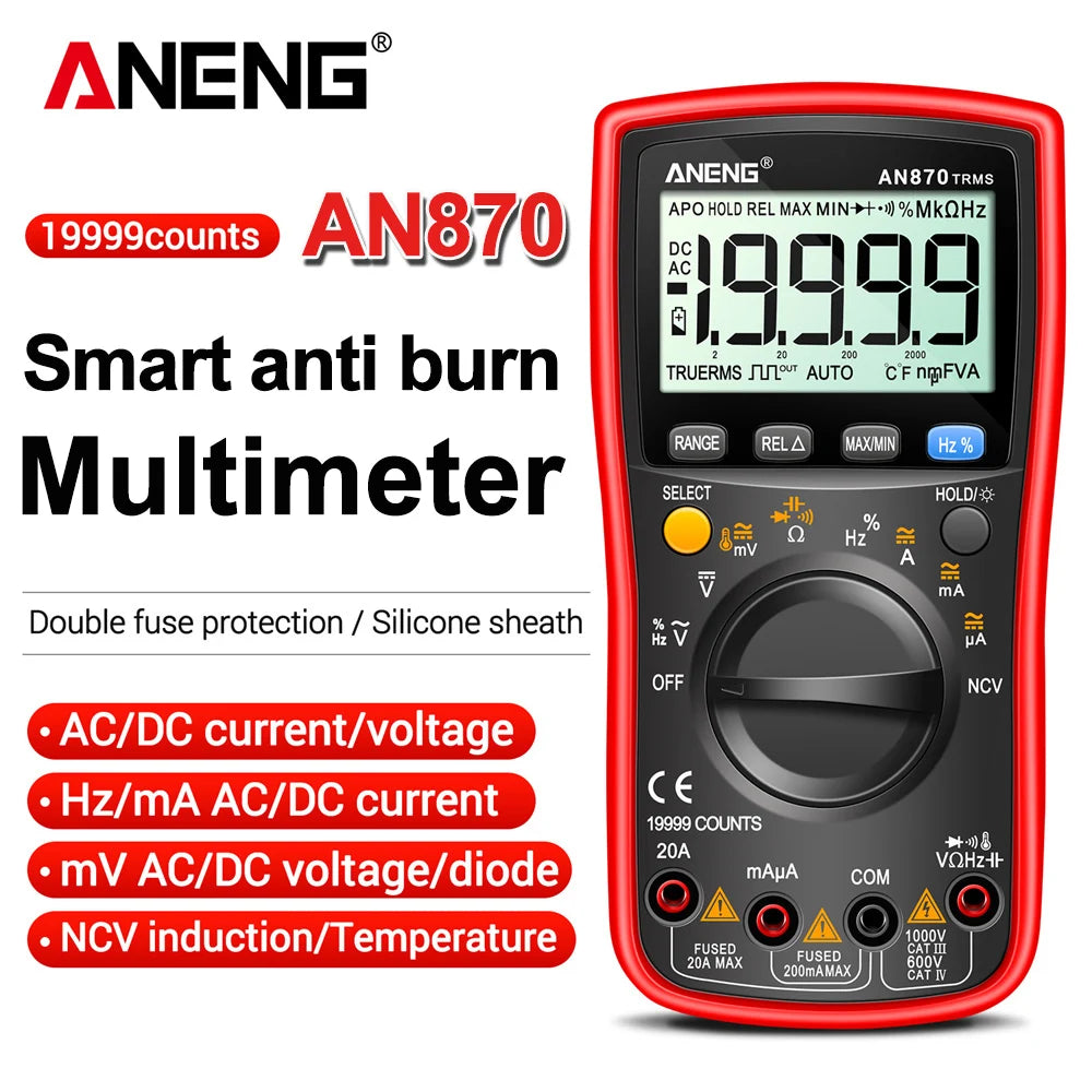 ANENG AN870 Digital Multimeter Profesional 19999 Counts AC/Voltage Current NCV Capacitance Resistance Ohm Auto Range Test Tool