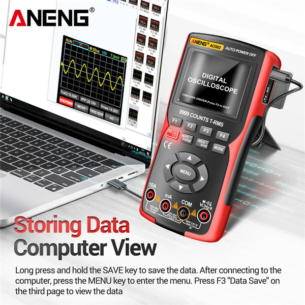 ANENG AOS02 Digital Oscilloscope 48MS/s Sampling Rate 10MHZ Analog Transistor Test Multimeter Bandwidth Support Waveform Storage