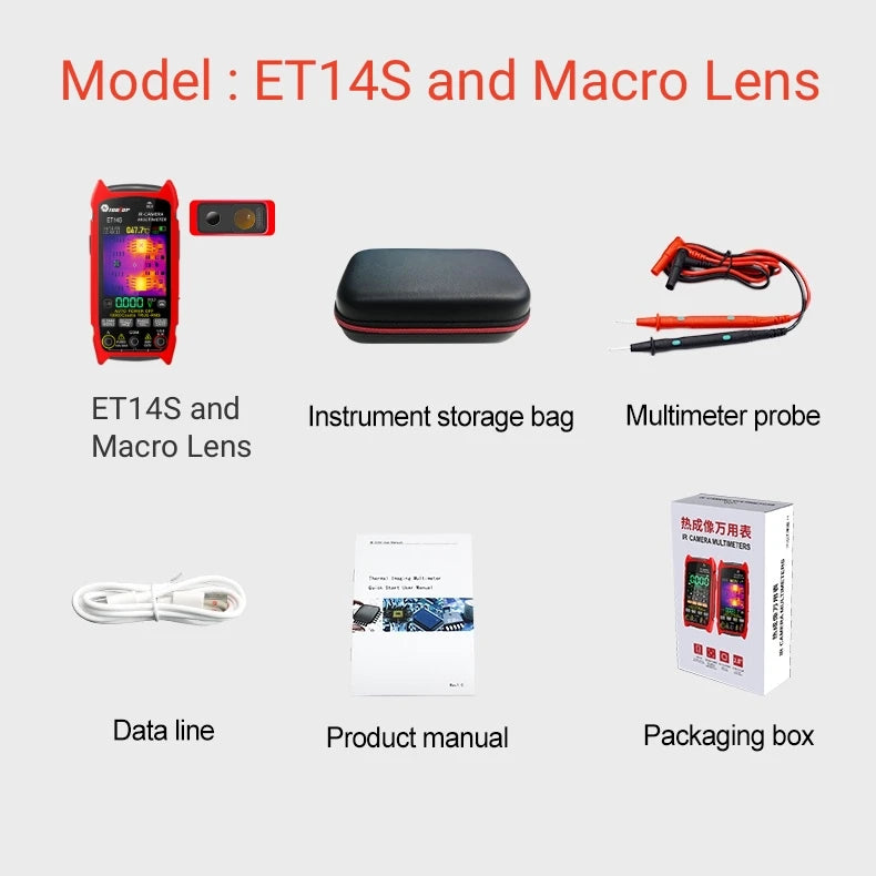 TOOLTOP ET14S 2,8 Zoll Wärmebildkamera AC/DC Stromspannungsmultimeter ISR 240x240 IR-Kamera Pipeline-Heizung Elektronische Inspektion