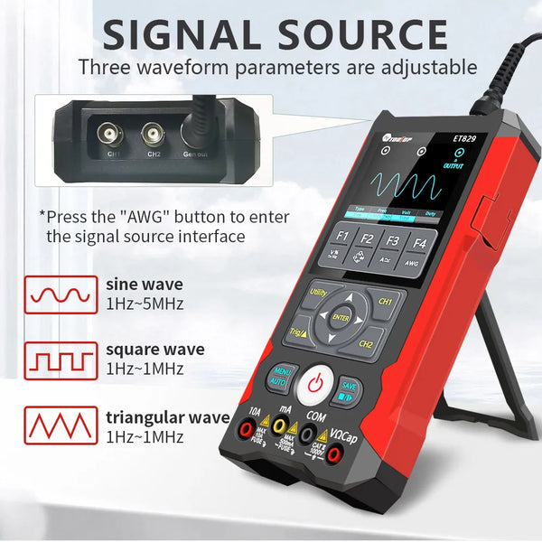 TOOLTOP ET829 2-Kanal-80-MHz-Digitalspeicheroszilloskop, Multimeter, Signalgenerator, 3-in-1, elektronische Auto-Stromversorgung, Reparatur