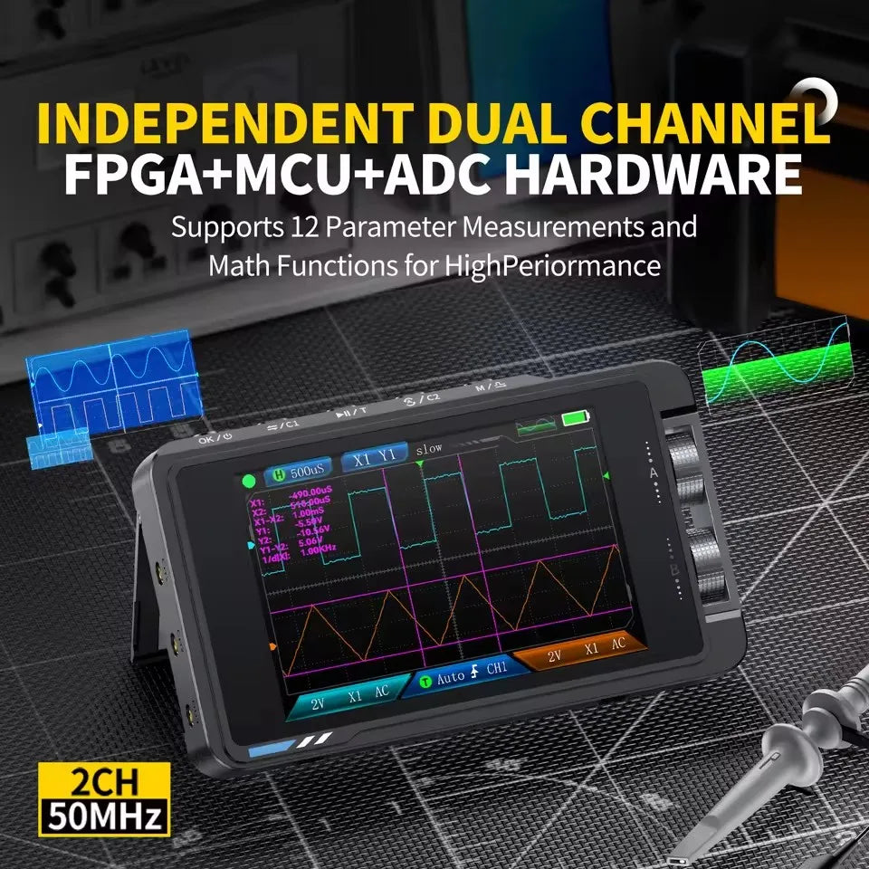 FNIRSI DS215H Handheld Small Hd Screen Digital Oscilloscope+Signal Generator 2IN1 Dual Channel 50MHZ Automatic Osciloscópio Tool