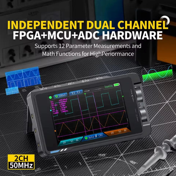 FNIRSI DS215H Handheld Small Hd Screen Digital Oscilloscope+Signal Generator 2IN1 Dual Channel 50MHZ Automatic Osciloscópio Tool