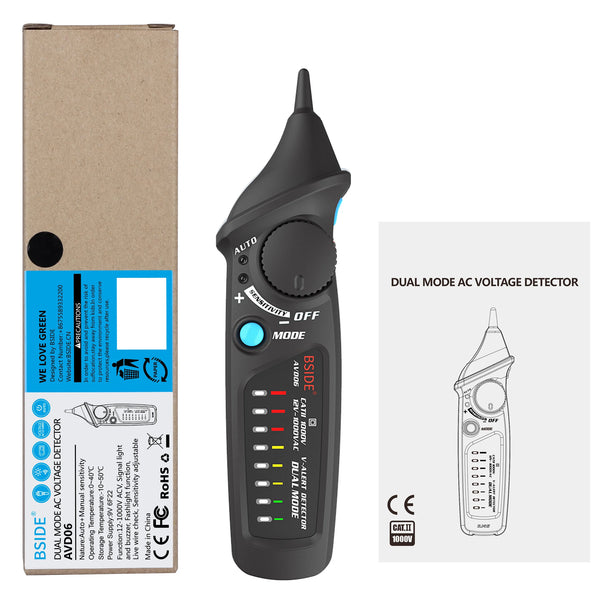BSIDE AVD06 Non-Contact Voltage detector indicator Profession Smart Test Pencil Live/phase Wire Breakpoint NCV Continuity Meter