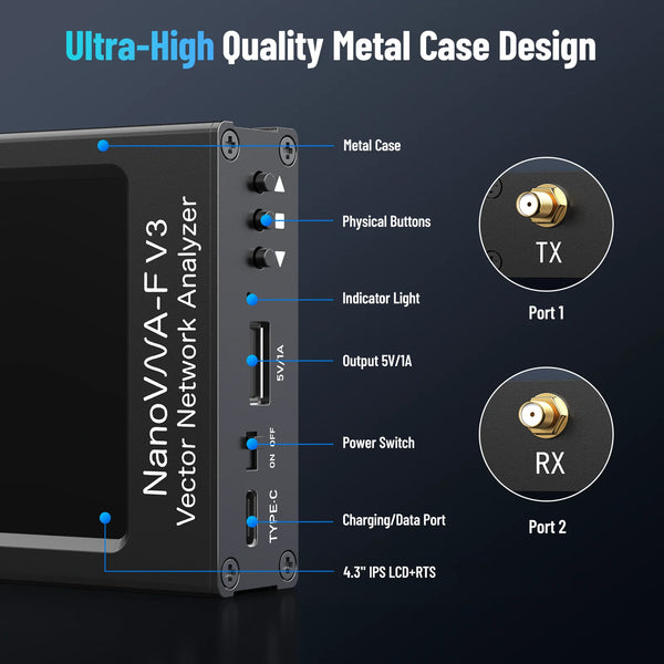 NanoVNA-F V2/V3 4.3 Inch Vector Network Analyzer 50KHz-3GHz/1MHz-6GHz HF VHF UHF VNA Antenna Analyzer 801 Scan Points