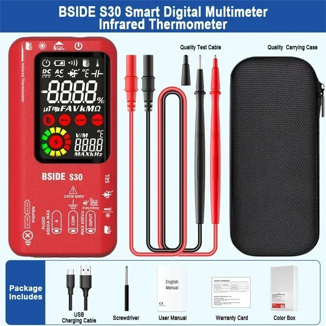 BSIDE S30 Smart Digital Multimeter 15V Diode Infrared Thermometer AC DC Voltage Current Recharge Professional Electronic Tester