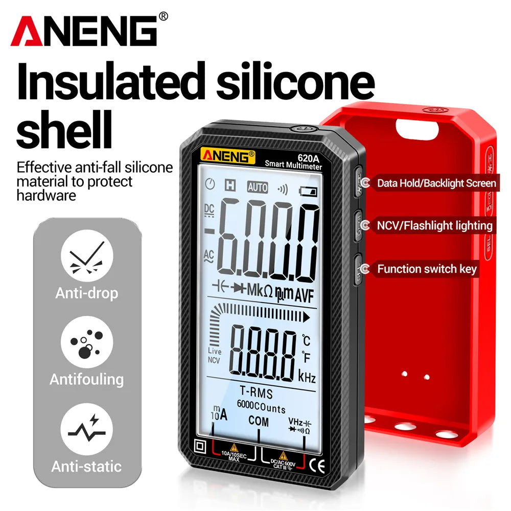 ANENG 620A Digital Multimeter 6000 Counts Professional AC/DC Current Voltage Resistance Diode NCV Multimetro Meter Tester Tools