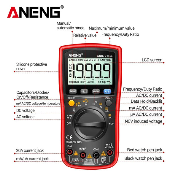 ANENG AN870 Digital Multimeter Profesional 19999 Counts AC/Voltage Current NCV Capacitance Resistance Ohm Auto Range Test Tool