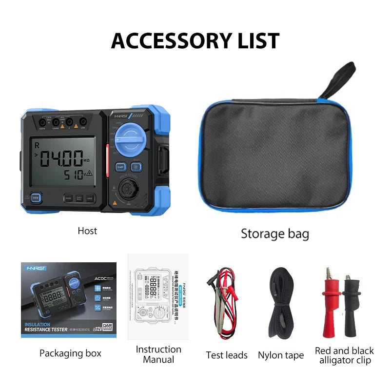 FNIRSI MRT1050 High-Precision Digital Insulation Resistance Tester 100/500/2500V AC DC Automatic Megohmmeter