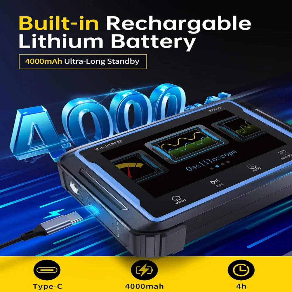 FNIRSI 2C53P digitális oszcilloszkóp 3 az 1-ben érintőképernyős multiméter jelforrás 2 csatorna 50MHz 250Ms/S 19999 Számok