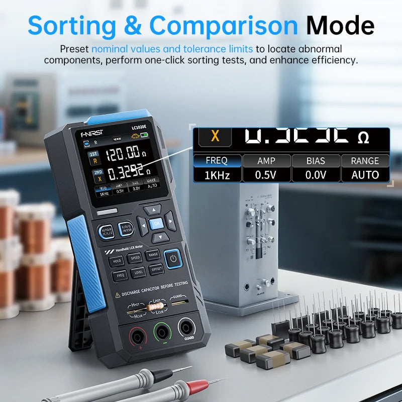 FNIRSI LC1020E Handheld Digital Bridge LCR Meter Auto-Ranging Inductance, Capacitance, Resistance Measurement Tool