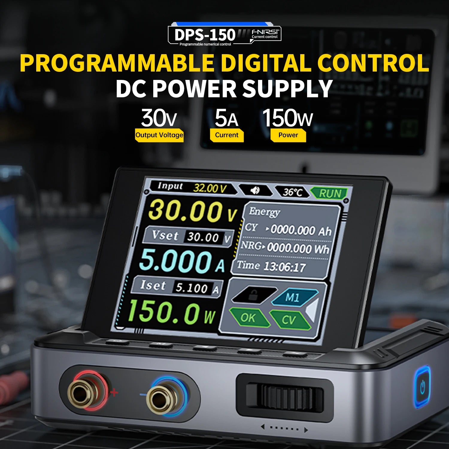 FNIRSI DPS-150 Laboratory DC Power Supply, CNC Adjustable 30V 5A Digital Display Micro Stabilized Switch Power Supply, Portable