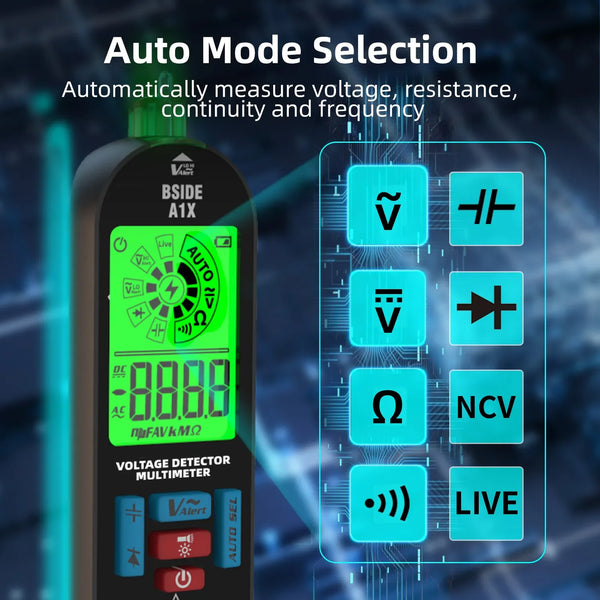 BSIDE A1X Smart Digital Multimeter Electronic Tester AC DC Contactless NCV Automatic Diode Capacitor Ohm Hz Breakpoint Meter