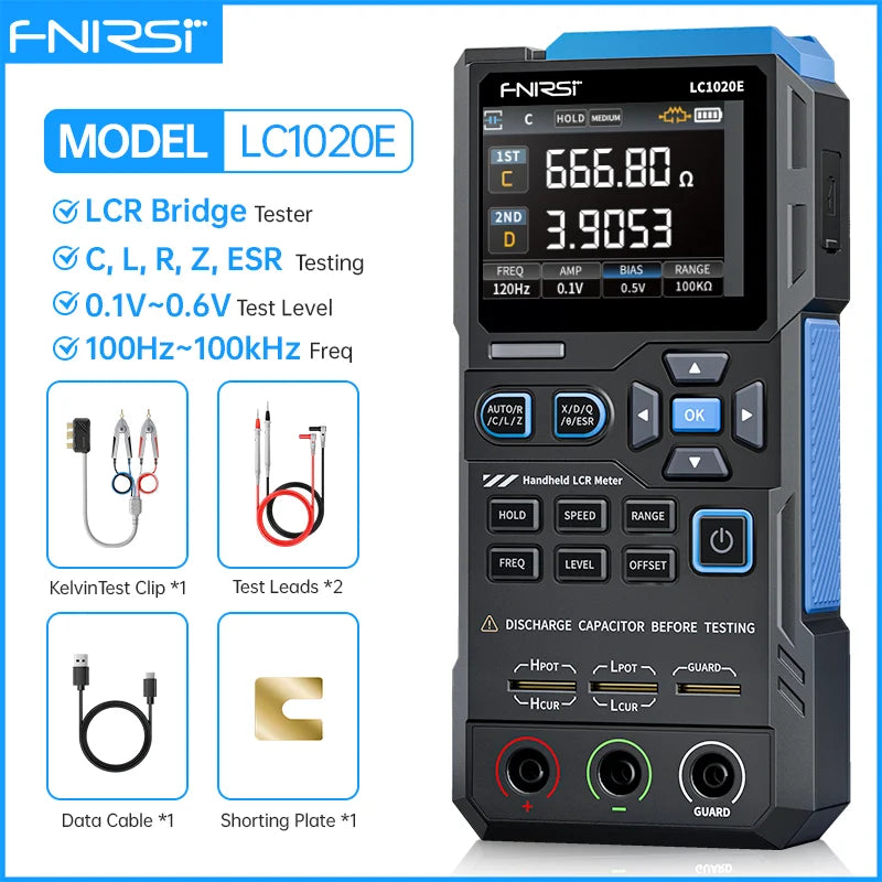 FNIRSI LC1020E Handheld Digital Bridge LCR Meter Auto-Ranging Inductance, Capacitance, Resistance Measurement Tool