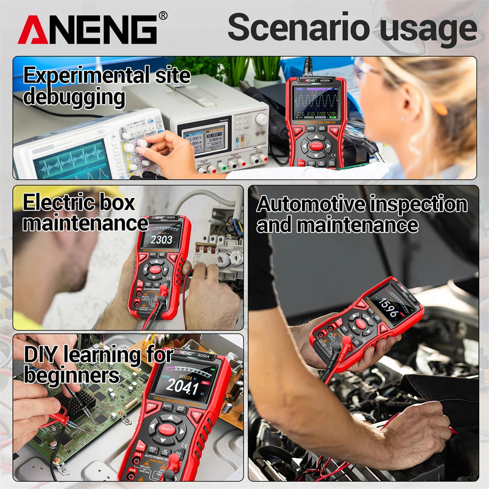 ANENG AOS04 Handheld Oscilloscope Multimeter Digital 50MS/s Sampling Rate Bandwidth Waveform AC Voltage Capacitance Ohm Test Too