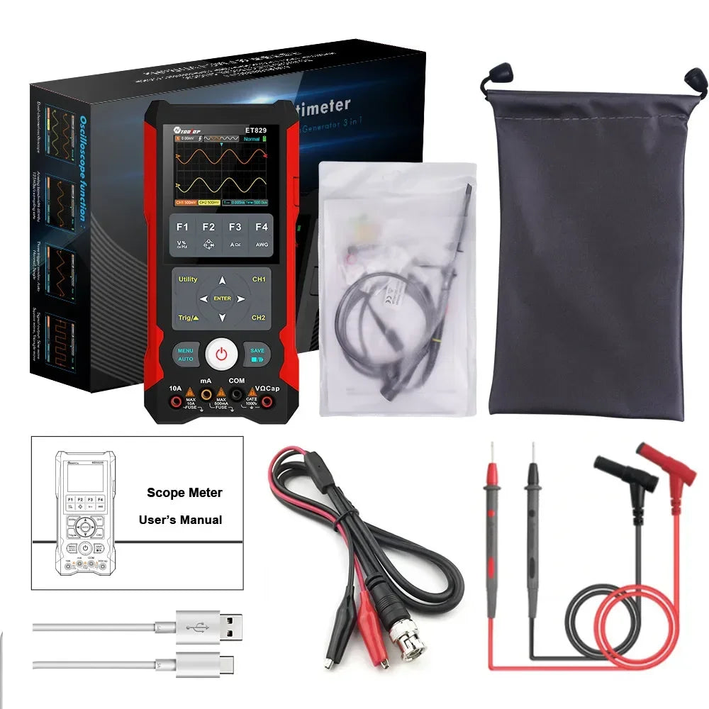 TOOLTOP ET829 2-Kanal-80-MHz-Digitalspeicheroszilloskop, Multimeter, Signalgenerator, 3-in-1, elektronische Auto-Stromversorgung, Reparatur