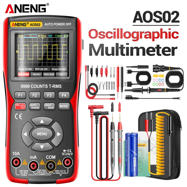 ANENG AOS02 Digital Oscilloscope 48MS/s Sampling Rate 10MHZ Analog Transistor Test Multimeter Bandwidth Support Waveform Storage