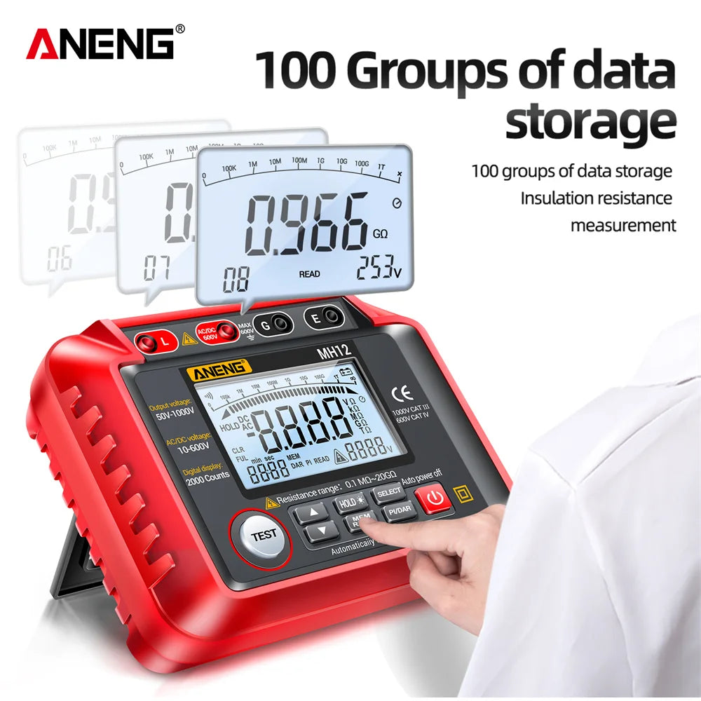 ANENG MH12 Digital Megohmmeter Meters Insulation Earth Resistance Meters Tester cable High Voltage Voltmeter Meter