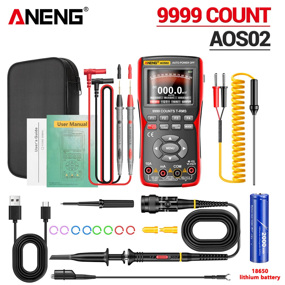 ANENG AOS02 Digital Oscilloscope 48MS/s Sampling Rate 10MHZ Analog Transistor Test Multimeter Bandwidth Support Waveform Storage