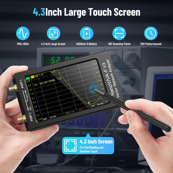 NanoVNA-F V2/V3 4.3 Inch Vector Network Analyzer 50KHz-3GHz/1MHz-6GHz HF VHF UHF VNA Antenna Analyzer 801 Scan Points