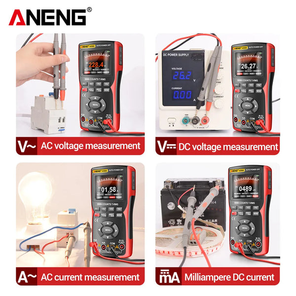 ANENG AOS02 Digital Oscilloscope 48MS/s Sampling Rate 10MHZ Analog Transistor Test Multimeter Bandwidth Support Waveform Storage