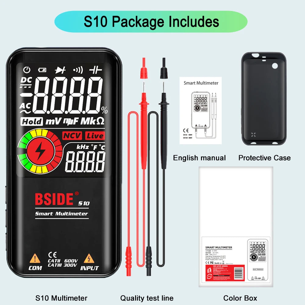 BSIDE S10 Smart Digital Multimeter Profesional 9999 Multitester DC AC Voltage Capacitor Ohm Diode USB Recharge Electric Tester
