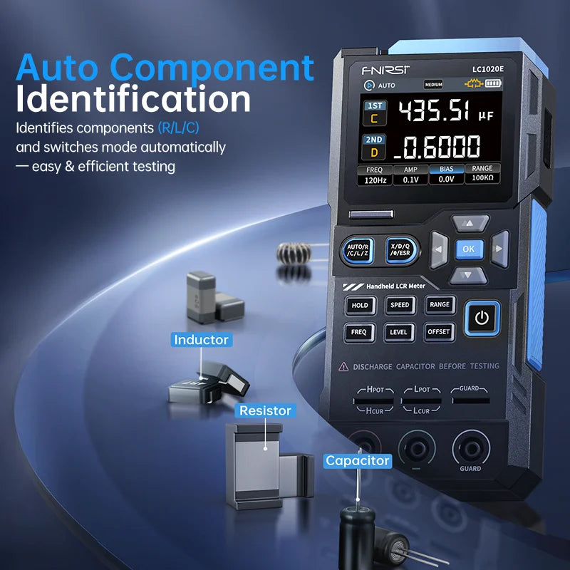 FNIRSI LC1020E Handheld Digital Bridge LCR Meter Auto-Ranging Inductance, Capacitance, Resistance Measurement Tool