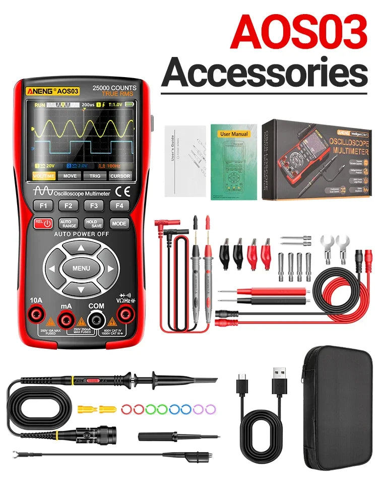 ANENG AOS03 Digital Multimeter 280MS Rate PC Waveform 50MHz Bandwidth Data Storage Dual Oscilloscope Signal Generator Tools