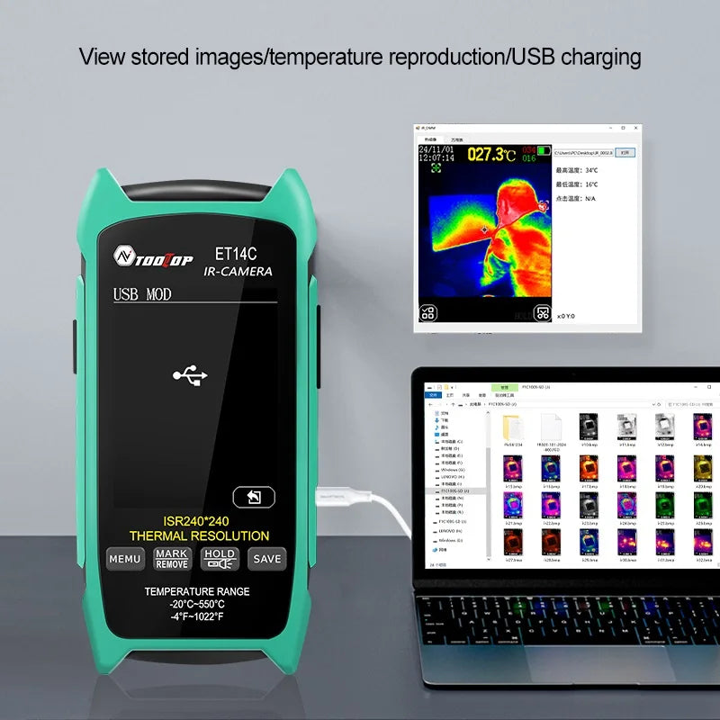 TOOLTOP ET14C -20~550℃ Wärmebildkamera ISR 240x240 Pixel Optionales Makroobjektiv Gebäude-Wärmebildkamera Rohr-HVAC-Inspektion