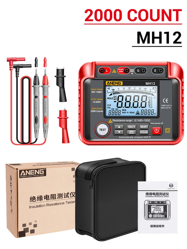 ANENG MH12 Digital Megohmmeter Meters Insulation Earth Resistance Meters Tester cable High Voltage Voltmeter Meter