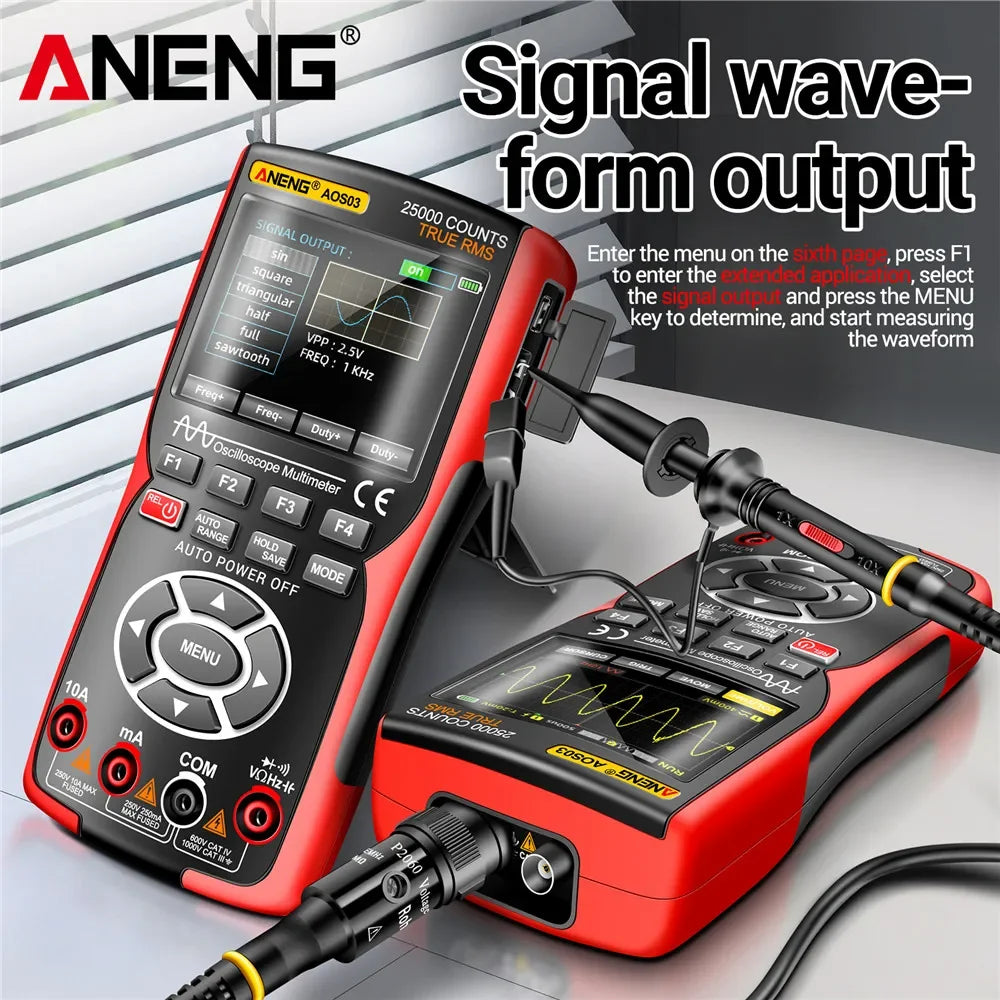 ANENG AOS03 Digital Multimeter 280MS Rate PC Waveform 50MHz Bandwidth Data Storage Dual Oscilloscope Signal Generator Tools