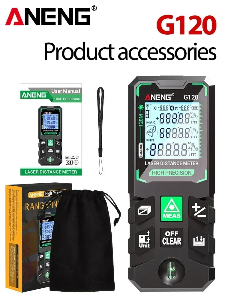 ANENG G50/G70/G100/G120 Green Laser Distance Meter Autonomous Benchmark Rangefinder 0.5~1 Second Flash Test Diastimeter Tools