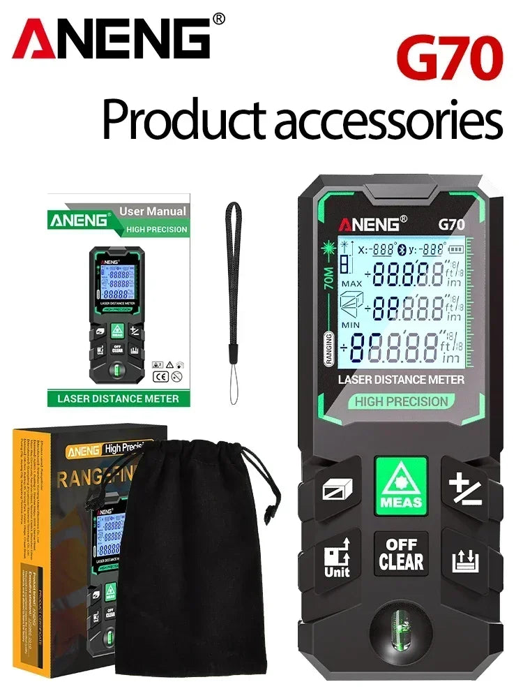 ANENG G50/G70/G100/G120 Green Laser Distance Meter Autonomous Benchmark Rangefinder 0.5~1 Second Flash Test Diastimeter Tools