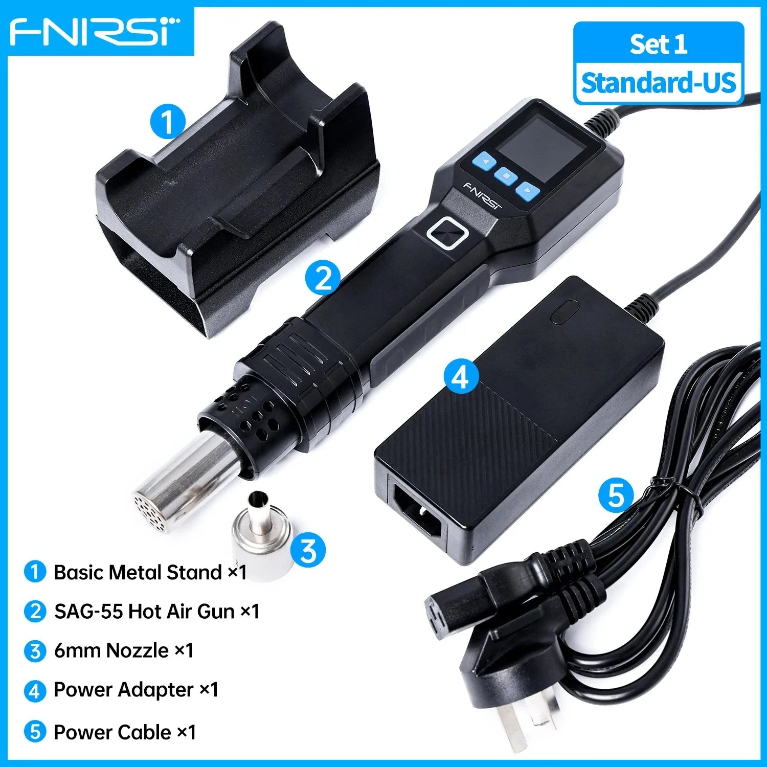 FNIRSI SAG-55 Micro Hot Air Gun 550W with Stand BGA Rework LCD Digital Hair Dryer Soldering Heat Gun for Welding Repair Tools