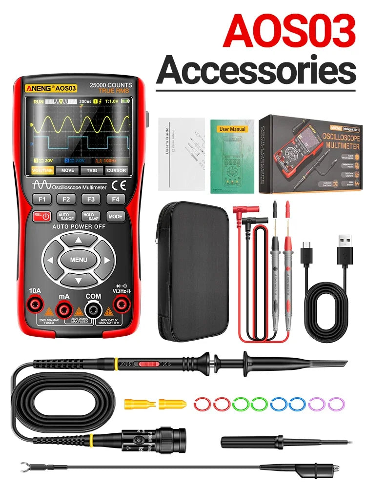 ANENG AOS03 Digital Multimeter 280MS Rate PC Waveform 50MHz Bandwidth Data Storage Dual Oscilloscope Signal Generator Tools