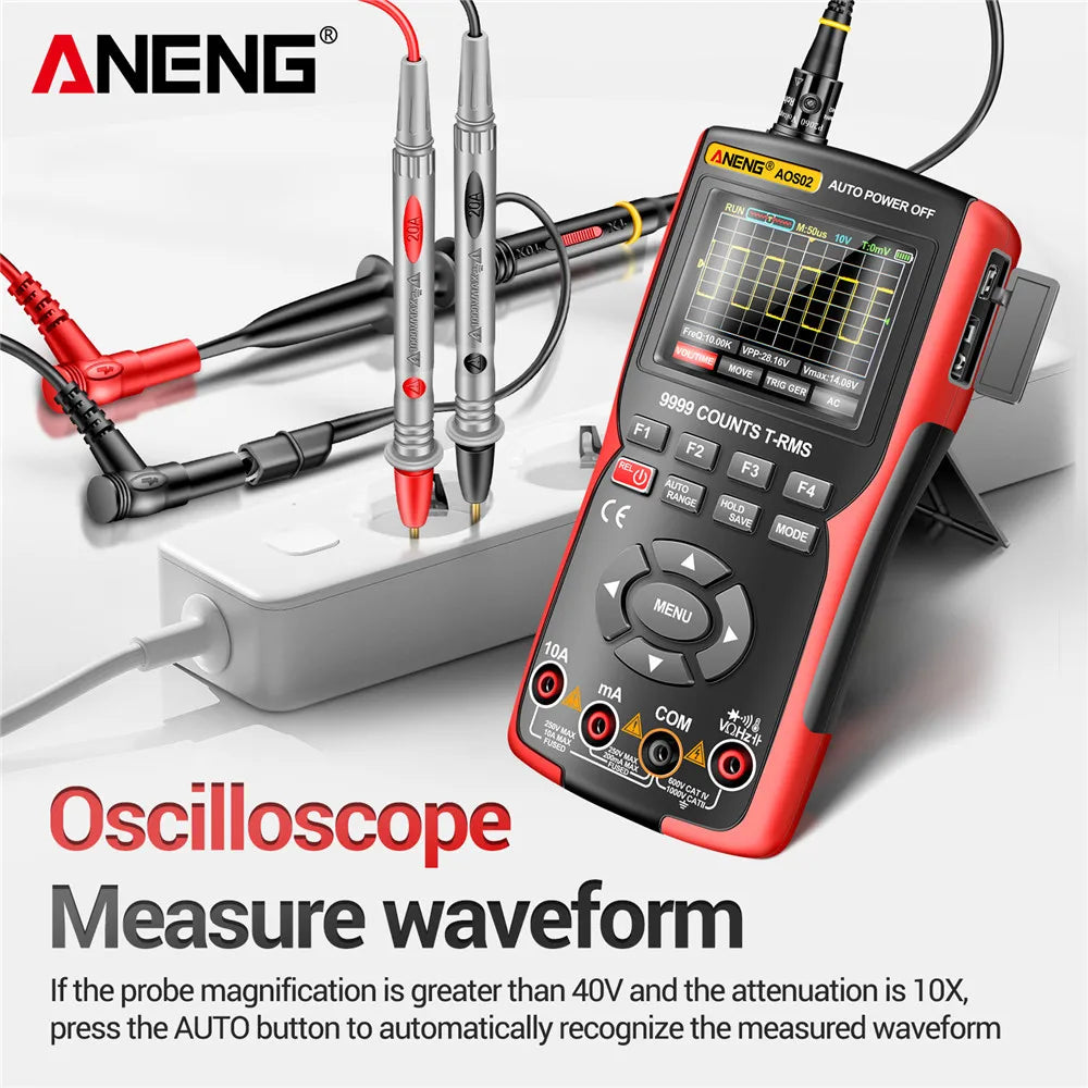 ANENG AOS02 Digital Oscilloscope 48MS/s Sampling Rate 10MHZ Analog Transistor Test Multimeter Bandwidth Support Waveform Storage