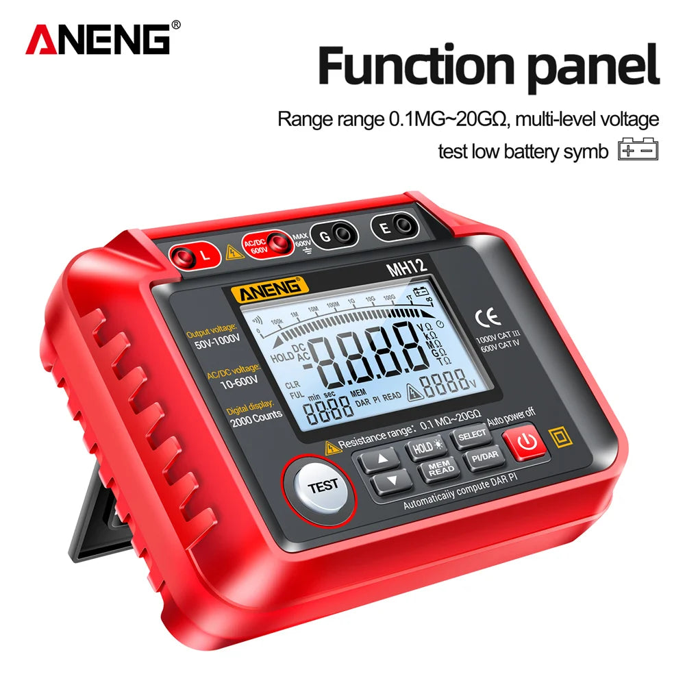 ANENG MH12 Digital Megohmmeter Meters Insulation Earth Resistance Meters Tester cable High Voltage Voltmeter Meter