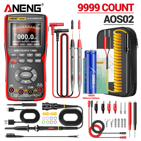 ANENG AOS02 Digital Oscilloscope 48MS/s Sampling Rate 10MHZ Analog Transistor Test Multimeter Bandwidth Support Waveform Storage