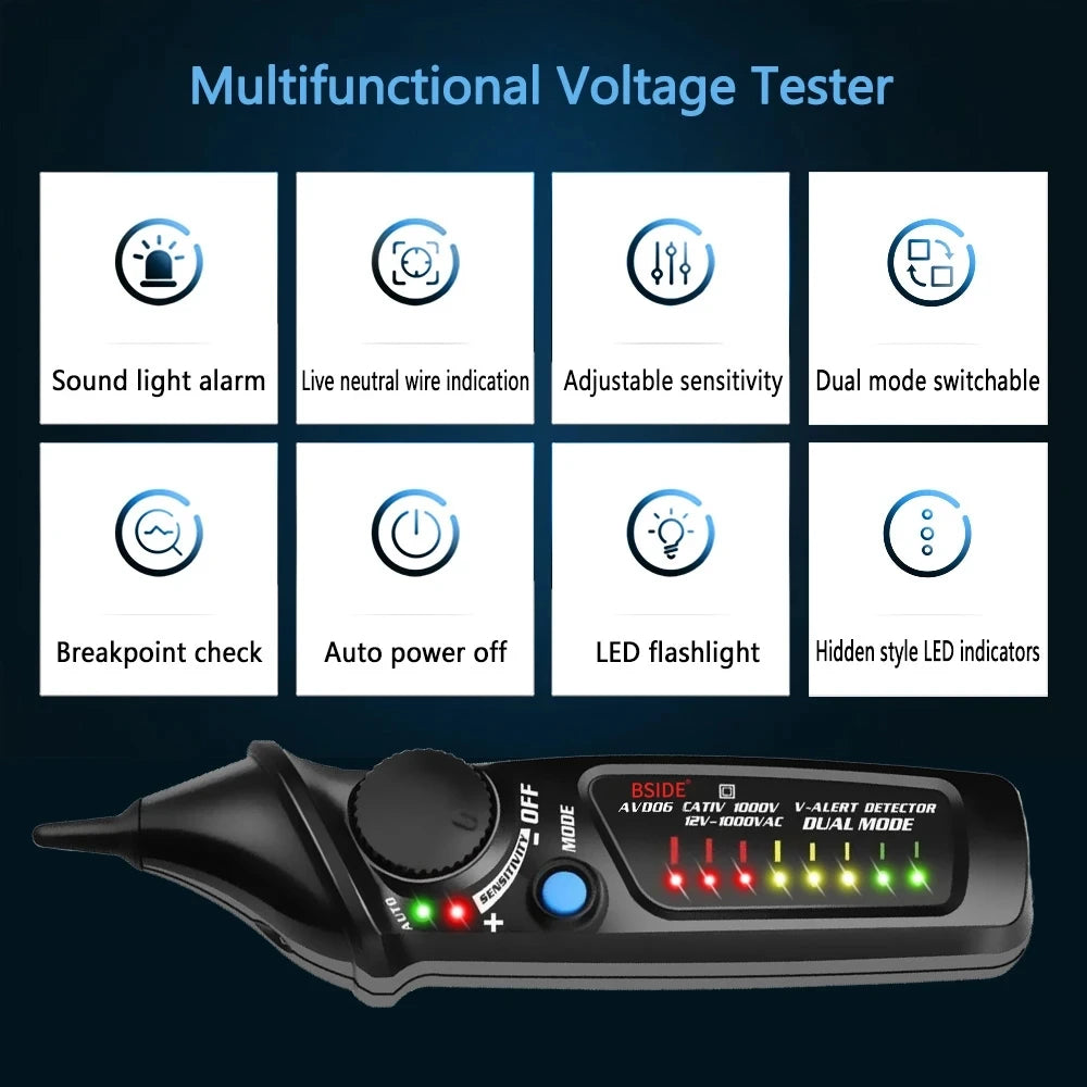 BSIDE AVD06 Non-Contact Voltage detector indicator Profession Smart Test Pencil Live/phase Wire Breakpoint NCV Continuity Meter