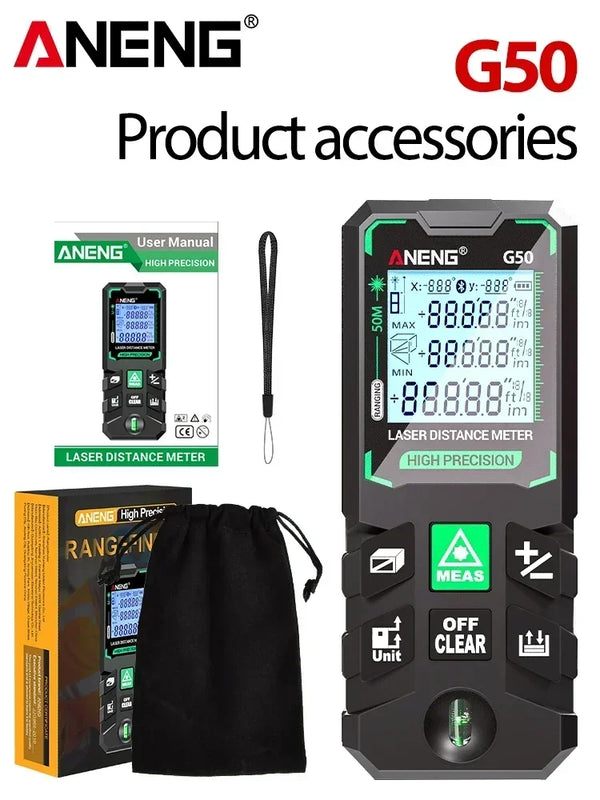 ANENG G50/G70/G100/G120 Green Laser Distance Meter Autonomous Benchmark Rangefinder 0.5~1 Second Flash Test Diastimeter Tools