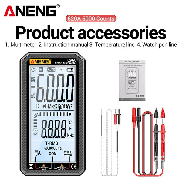 ANENG 620A Digital Multimeter 6000 Counts Professional AC/DC Current Voltage Resistance Diode NCV Multimetro Meter Tester Tools