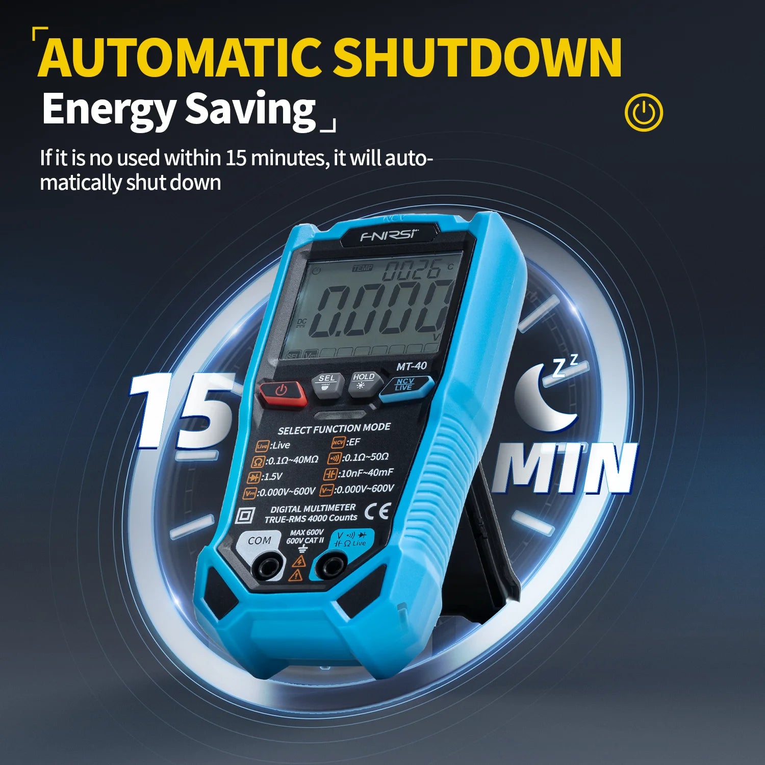 FNIRSI MT-40 Smart Digital Voltage and Current Meter 4000 Counts True RMS AC DC 600V Capacitance NCV Live Wire Test Auto Range