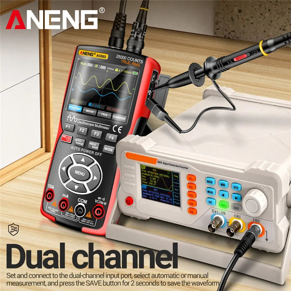 ANENG AOS03 Digital Multimeter 280MS Rate PC Waveform 50MHz Bandwidth Data Storage Dual Oscilloscope Signal Generator Tools