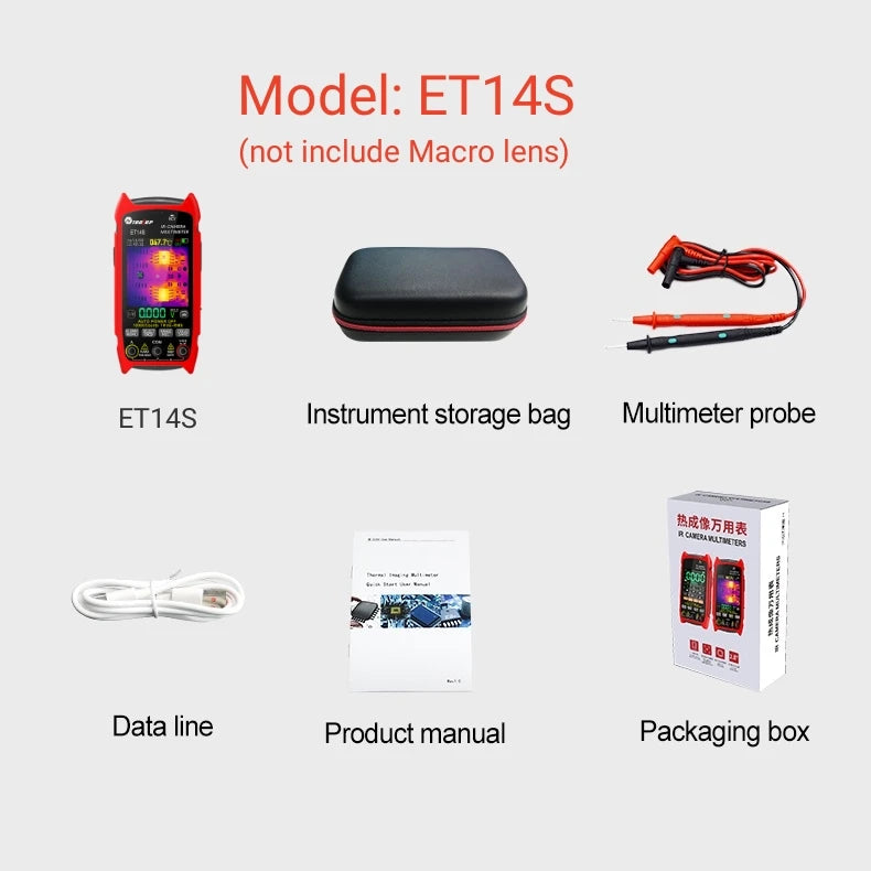 TOOLTOP ET14S 2,8 Zoll Wärmebildkamera AC/DC Stromspannungsmultimeter ISR 240x240 IR-Kamera Pipeline-Heizung Elektronische Inspektion